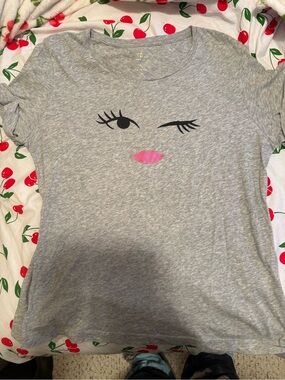 Kate Spade Graphic Tee with Winking Face and Pink Lips